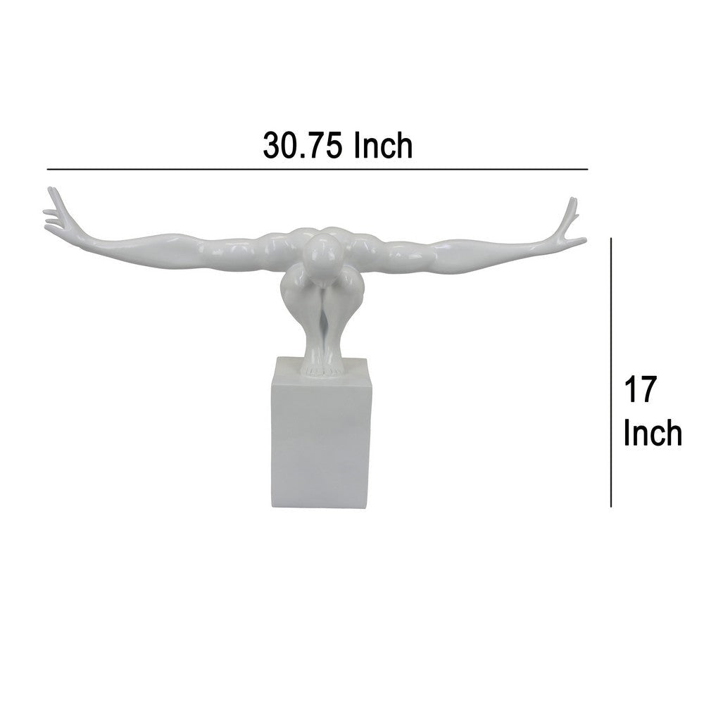 Accent Decor Male Athlete Statuette Modern White Resin 31 Inch BM330950