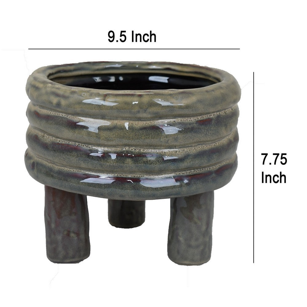 Garden Planter Decorative Turned Style Glossy Gray Ceramic 10 Inch BM330978