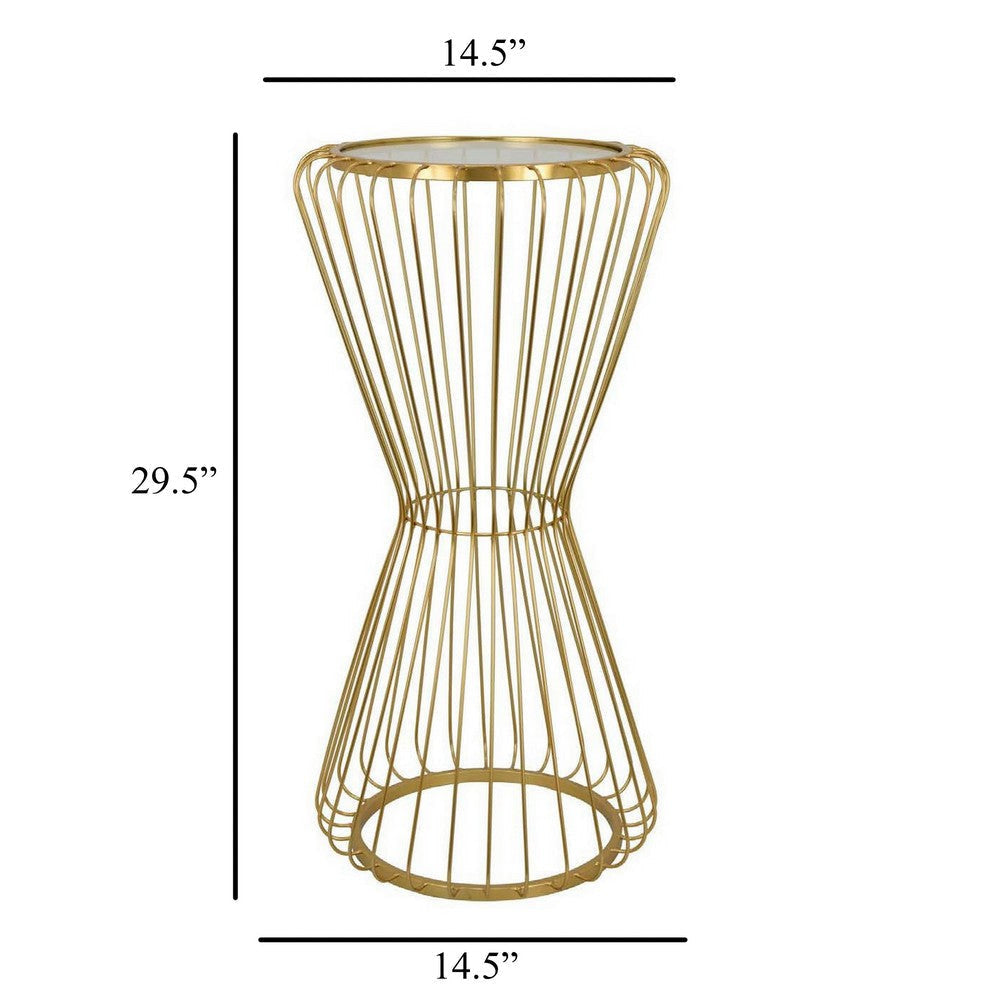 Kane Plant Stand Table Mirrored Hourglass Gold Metal Frame 30 Inch