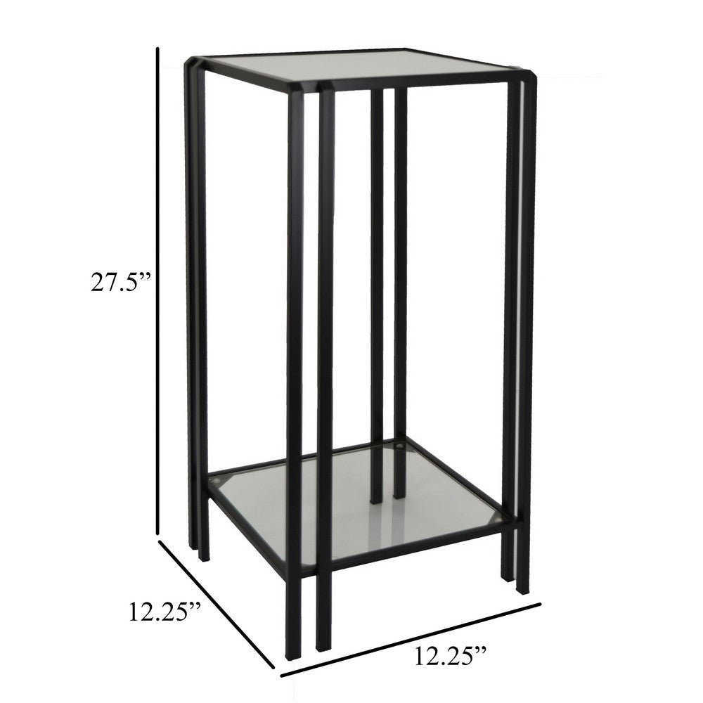 Buckley Plant Stand Table Black Metal Square Mirrored Top 28 Inch
