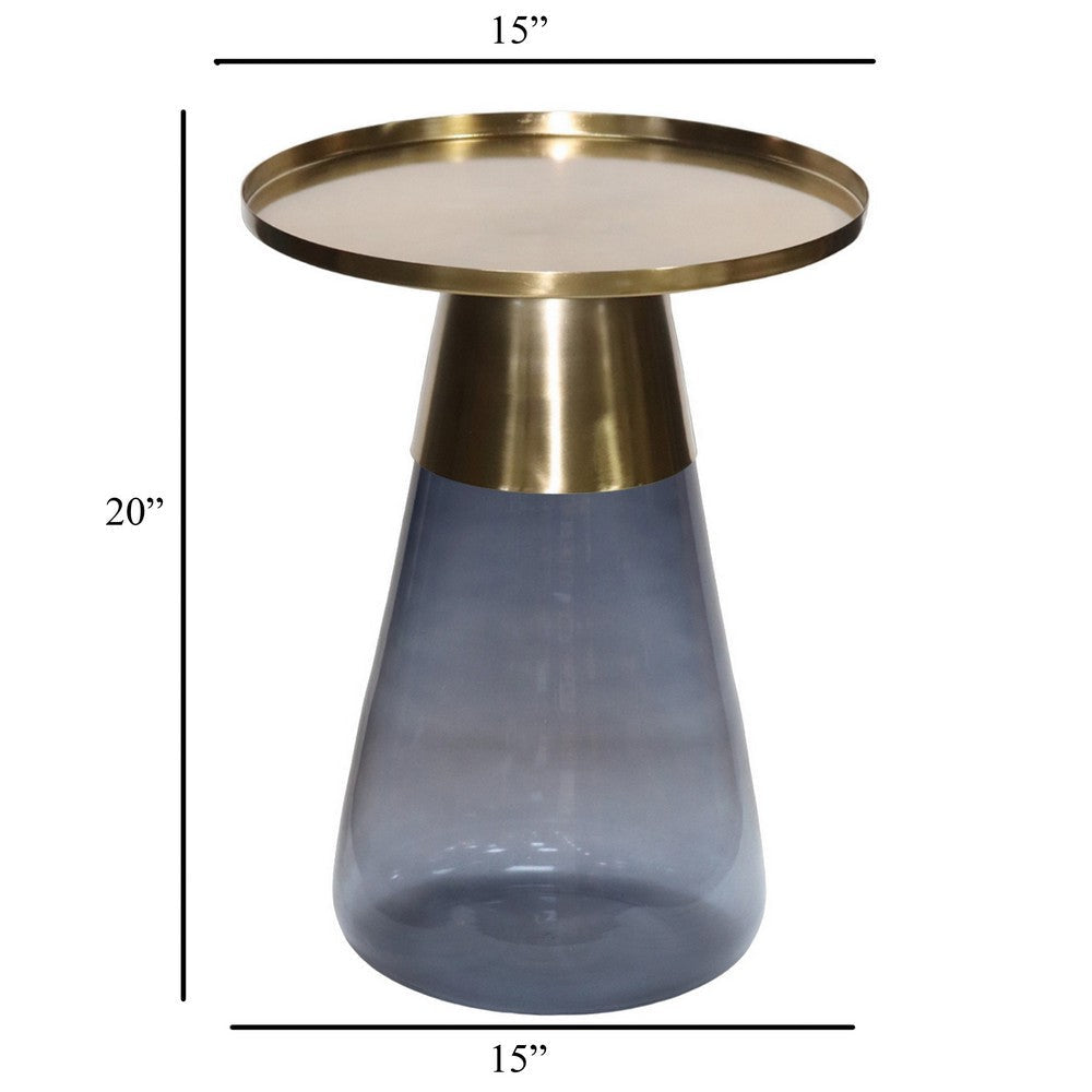 Palio Plant Stand Table Round Gold Metal Top Blue Glass Tapered Base