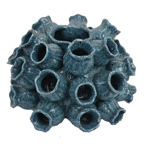 Coral Accent Vase, Dark Blue Ceramic Finish, Coastal Design, 11 Inch