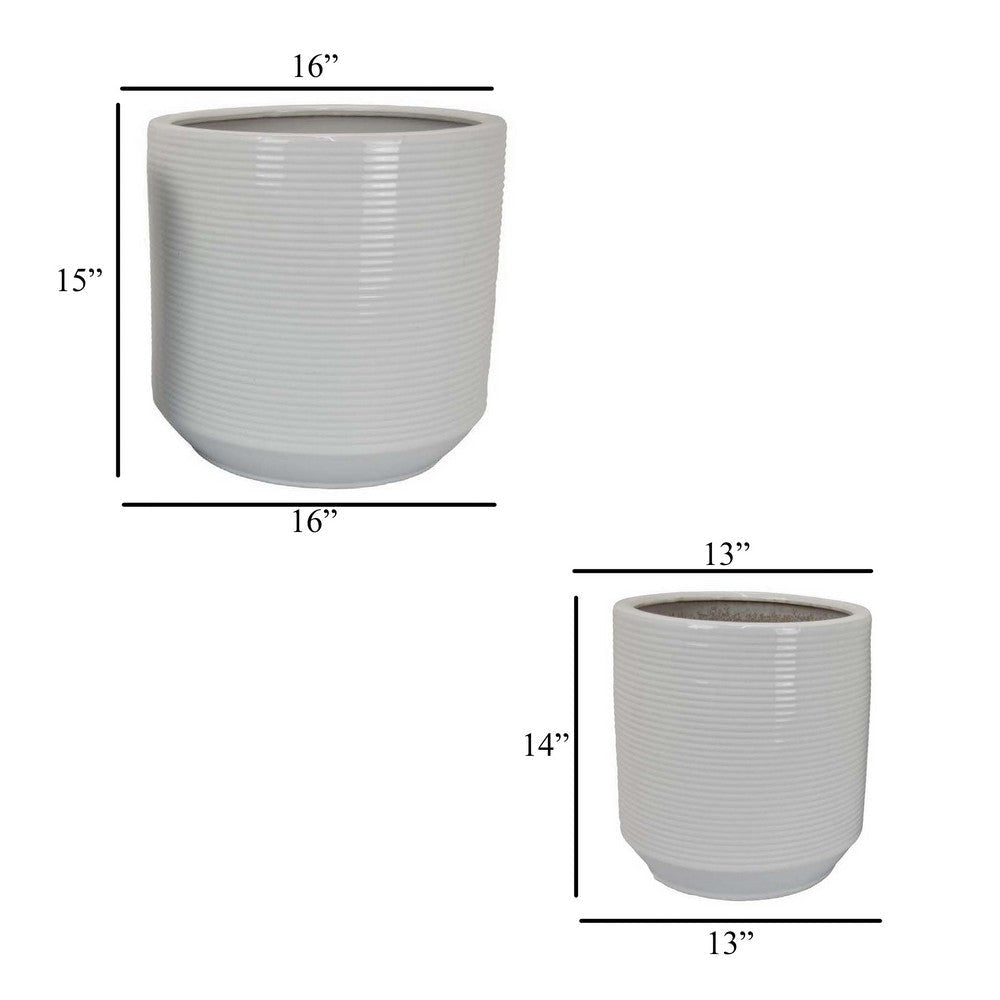 Fusie Planter Set of 2 Round White Ceramic Horizontal Texture BM331045