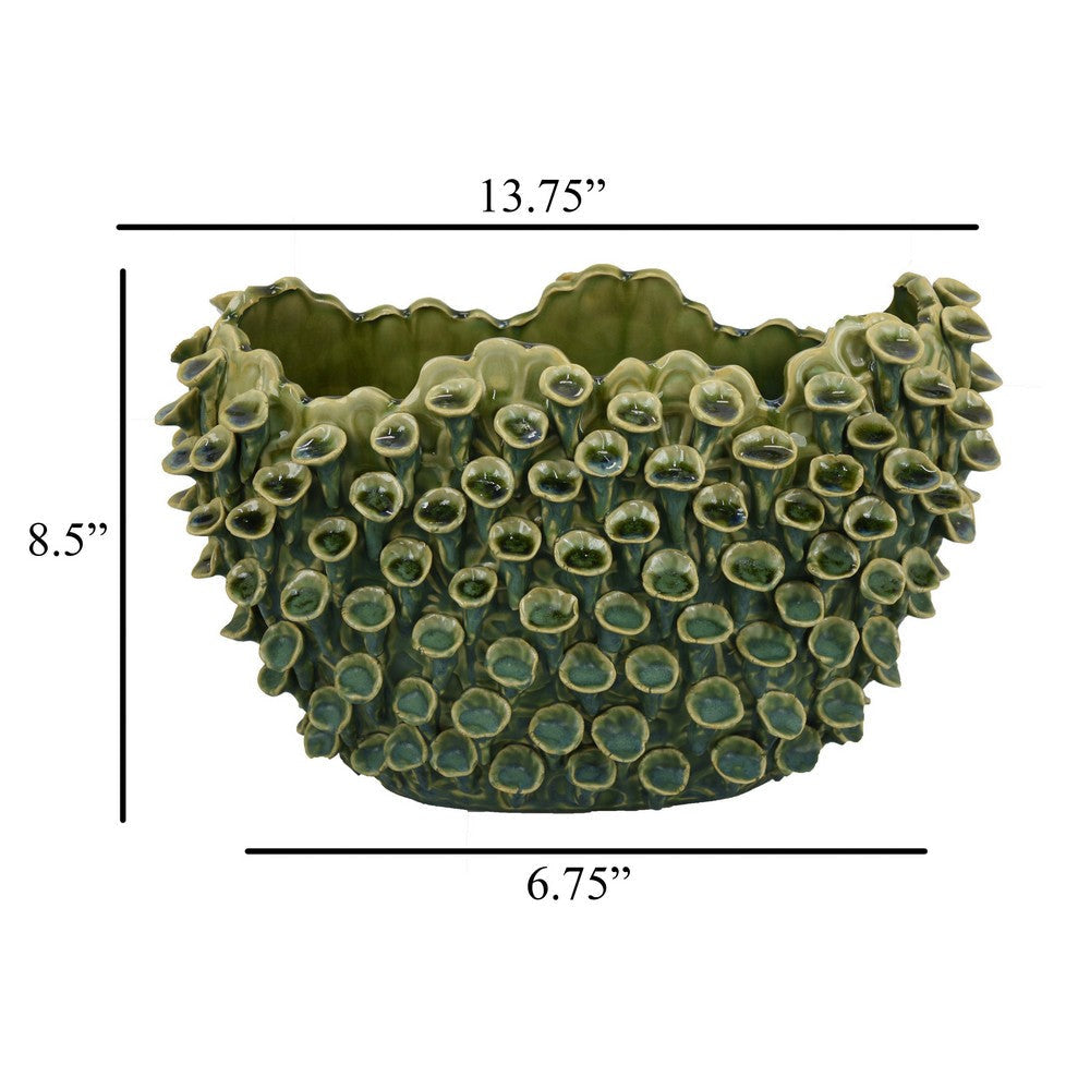 Nina Decorative Bowl Textured Green Ceramic Abstract Coral 14 Inch