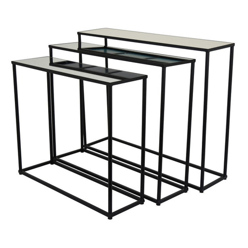 Kellie Nesting Plant Stand Table Set of 3, Black Metal, Glass Tops