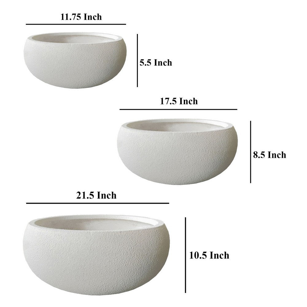 Keyan Accent Planter Set of 3 White Resin Modern Smooth Bowl Shape BM331075