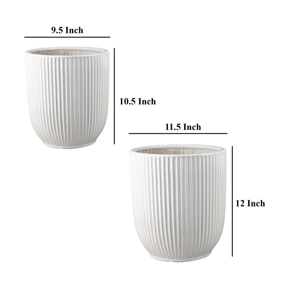 Lyna Accent Planter Set of 2 White Ceramic Vertical Ribbed Texture BM331077