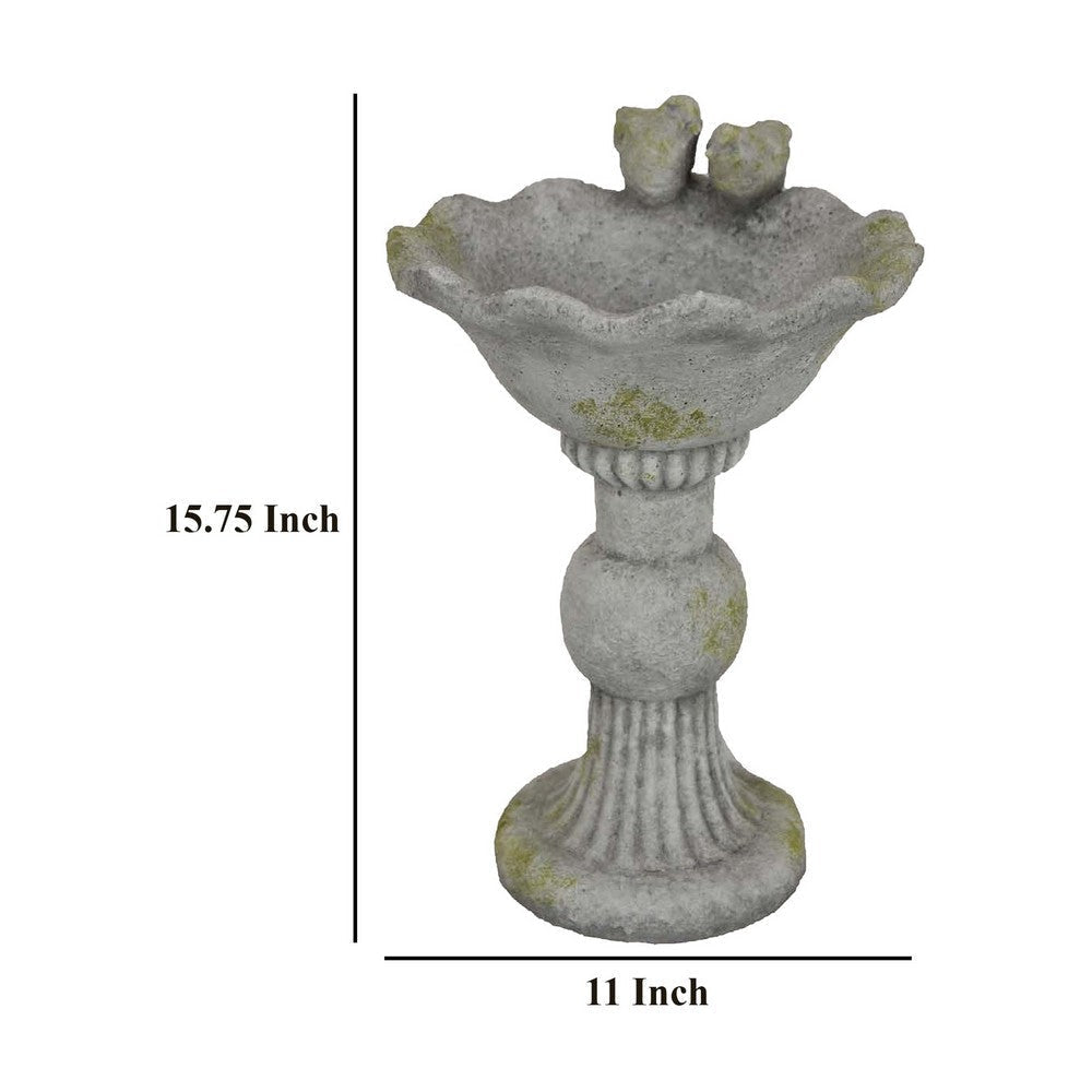 Ivina Bird Bath Feeder Gray and Green Cute Decorative 16 Inch