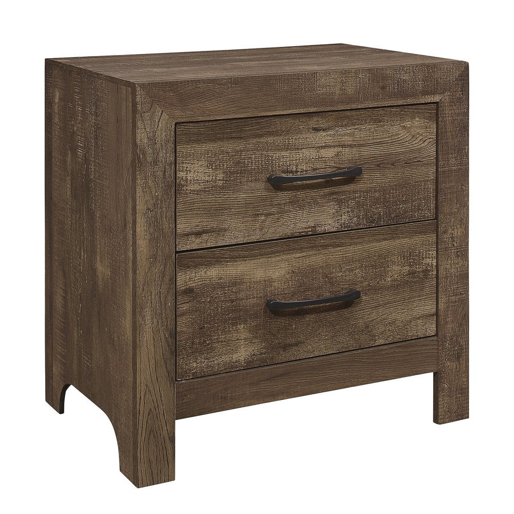 Ko Four Piece California King Size Bedroom Set Panel Detailings Black Metal Handles Rustic Brown