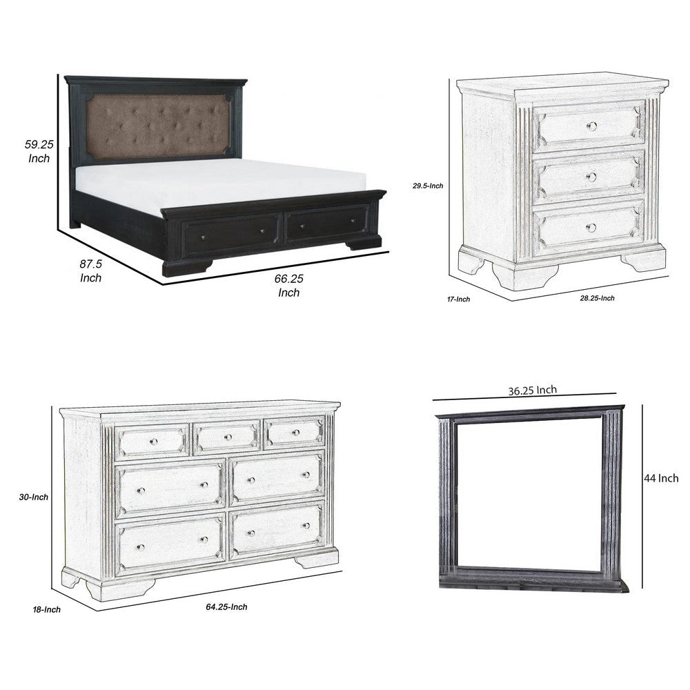 Aly 4 Piece Bedroom Set | Queen Size | Gray | Brown Upholstered Footboard BM331161