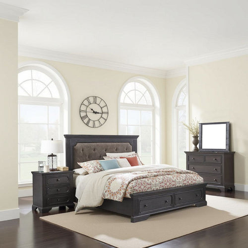 Aly 4 Piece Bedroom Set | Queen Size | Gray | Brown Upholstered Footboard