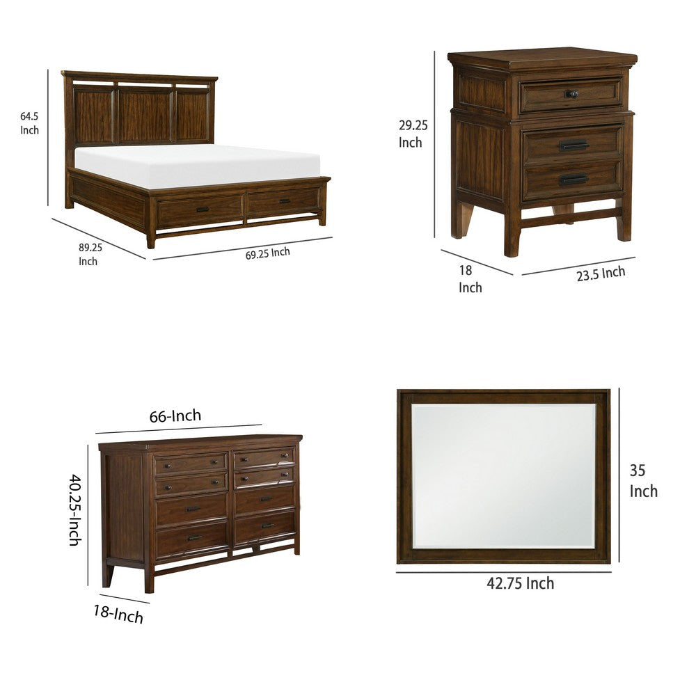 Zian 4 Piece Bedroom Set | Queen Size | Cherry Brown Wood | Crown Molding BM331163