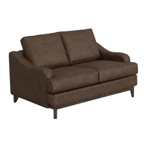 Alfi Loveseat, 2 Accent Pillow, Modern 60 Inch Dark Brown Faux Leather