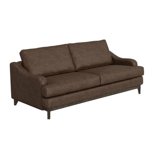 Alfi Sofa, 85 Inch, 2 Accent Pillows, Modern Dark Brown Faux Leather