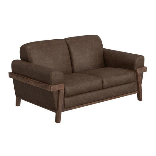 Pola Loveseat, 69 Inch, 2 Throw Pillows Modern Dark Brown Faux Leather