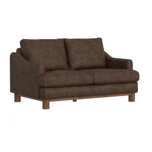 Olum Loveseat, 2 Throw Pillows, Modern 60 Inch Dark Brown Faux Leather