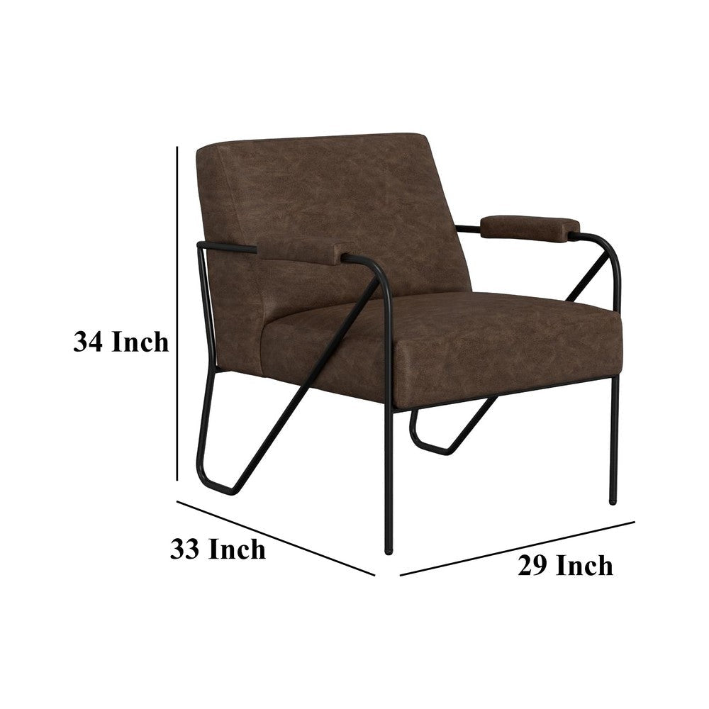 Levy Armchair with Black Metal Base Wood Dark Brown Faux Leather BM331254