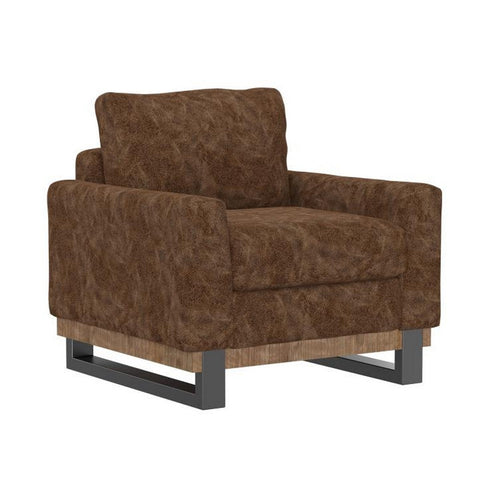 Dome Sofa Side Armchair, 1 Accent Pillow, Dark Brown Faux Leather