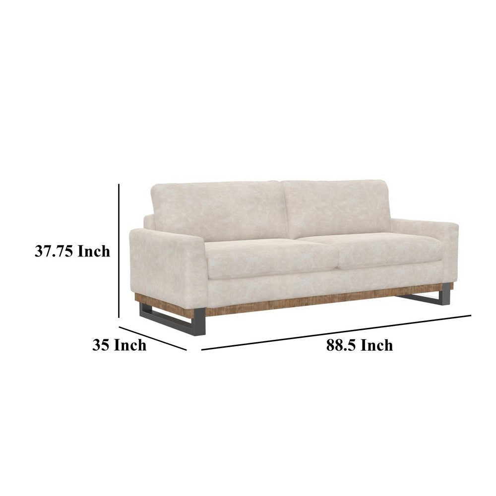 Dome Sofa with 2 Accent Pillow Pine Wood Gray Faux Leather 89 Inch