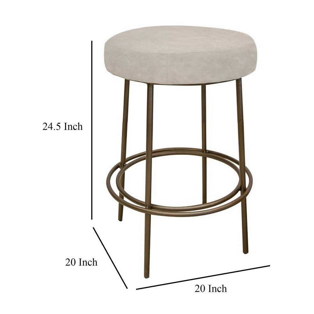 Sierra Counter Height Stool Gray Faux Leather Brass Metal 24 Inch