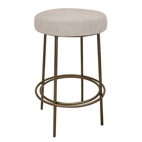 Sierra Bar Height Stool, Gray Faux Leather, Brass Metal Legs, 30 Inch