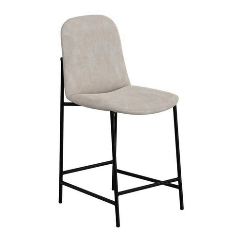 Phoebe Counter Height Chair, Gray Faux Leather, Black Metal, 24 Inch