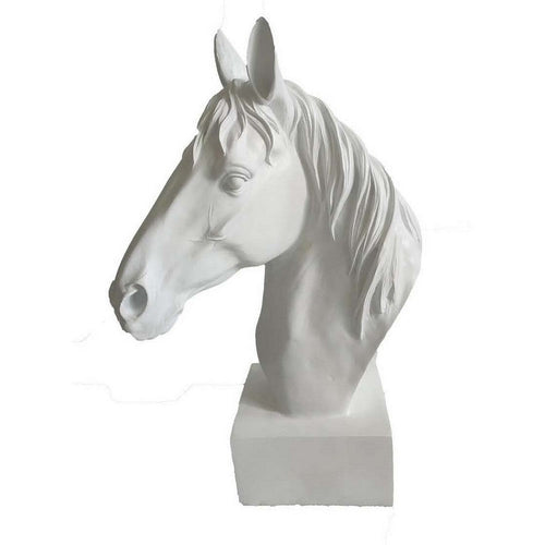 Genny Tabletop Horse Head Sculpture, White Resin Statuette, 19 Inch