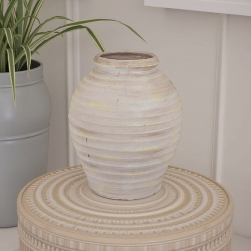 Zoya Flower Vase, Home Accent Textured Ivory Ceramic Pot, 12 Inch