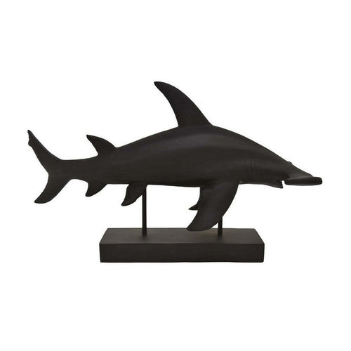 Tabletop Accent Decor Piece, Hammerhead Shark, 21 Inch Black Resin