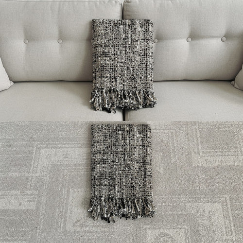 Ivy Accent Throw Blanket, Black Woven Cotton Extra Soft Viscose Fabric