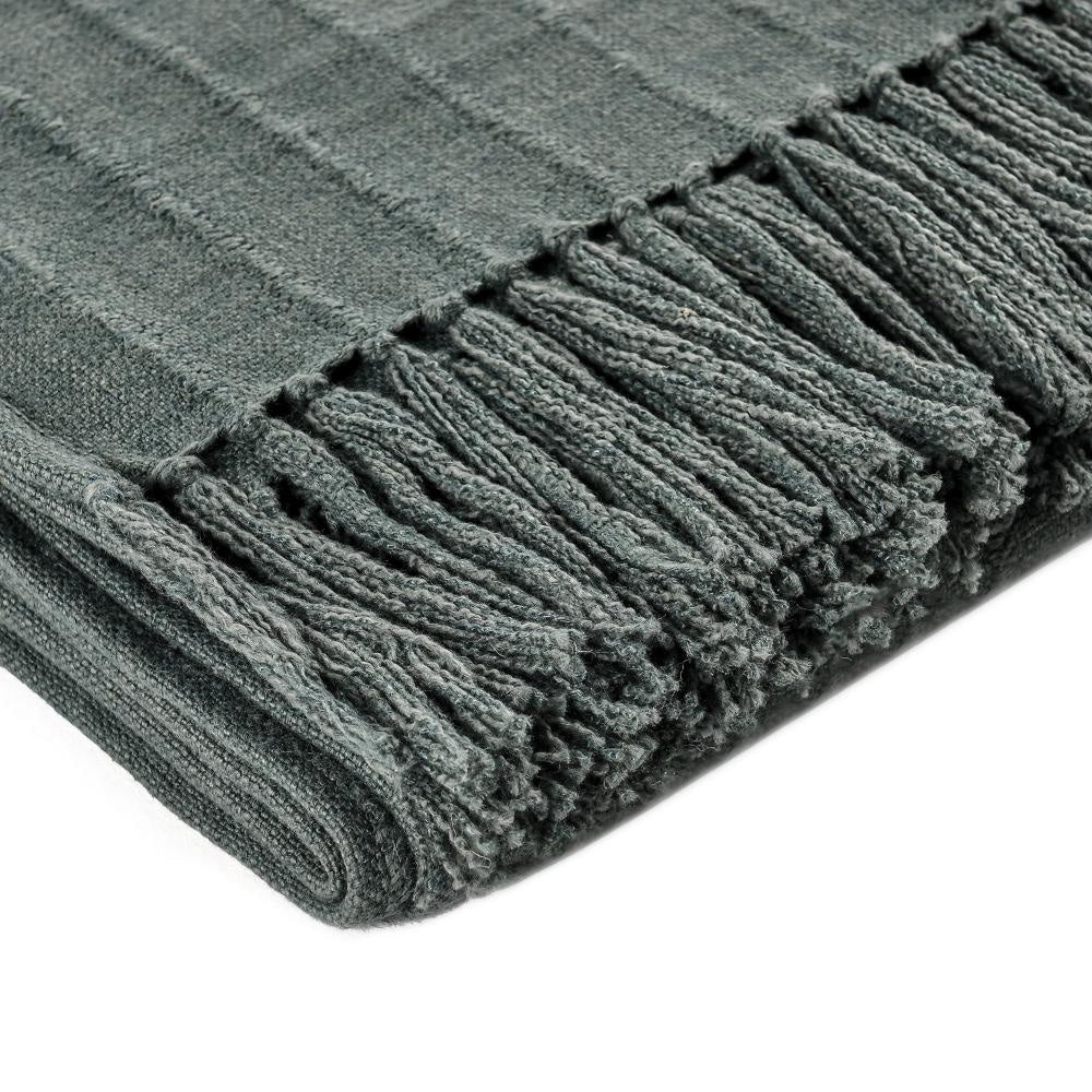 Linia Accent Throw Blanket Overdyed Forest Green Woven Stripe Design BM331489