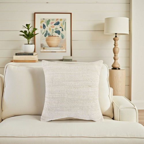 Alty Throw Pillow, 22 Inch Ivory Woven Jute Design, Feather Insert