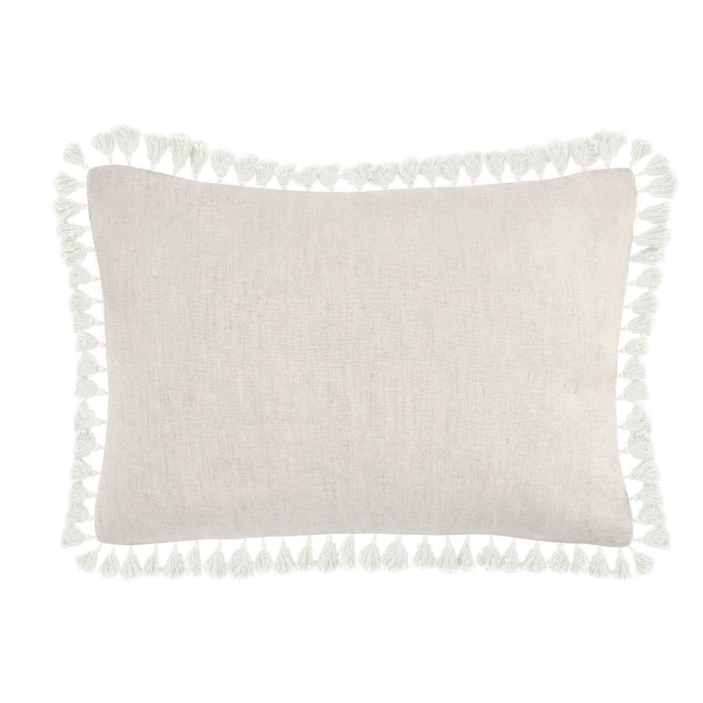 Luos Lumbar Throw Pillow 14x20 Inch Tasseled Edges Pink Cotton Linen BM331541