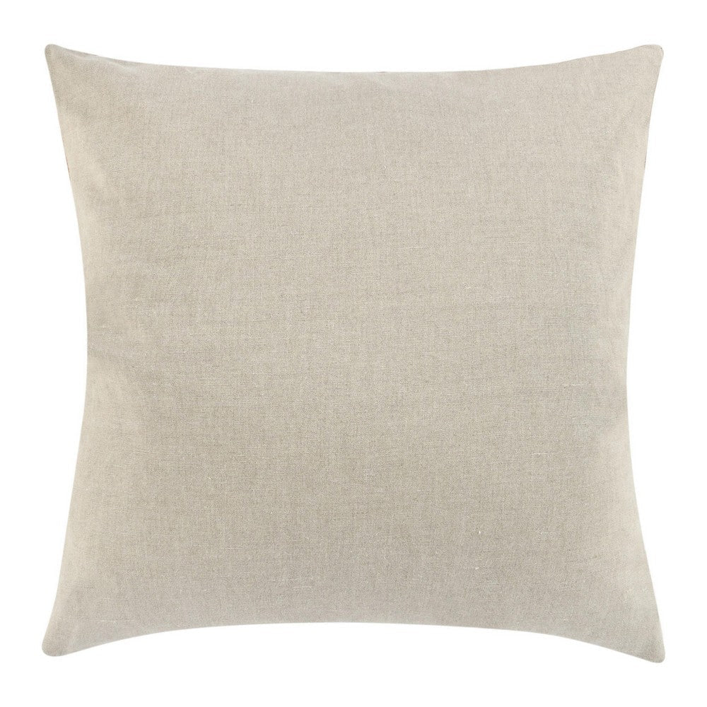 Rijo Throw Pillow Square 22 Inch Hand Embroidery Brown Flax Linen BM331554