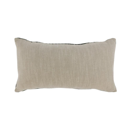 Rosie Lumbar Throw Pillow, 14x26 Inch Hand Knitted Linen, Light Gray