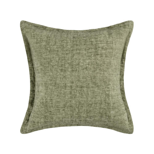 Pixie Throw Pillow, Self Flange, 22 Inch Green Cotton Linen Blend