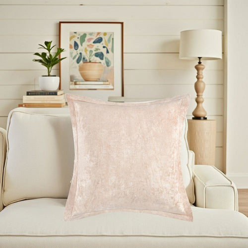 Brad Throw Pillow, 22 Inch Flanged Finish, Nude Beige Rayon Velvet