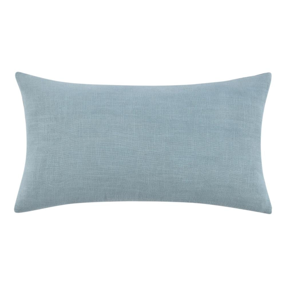 Tiso Lumbar Throw Pillow Woven Tape Pattern 14x26in Blue Cotton Linen BM331591