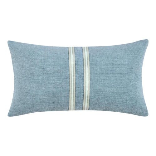 Tiso Lumbar Throw Pillow, Woven Tape Pattern 14x26in Blue Cotton Linen