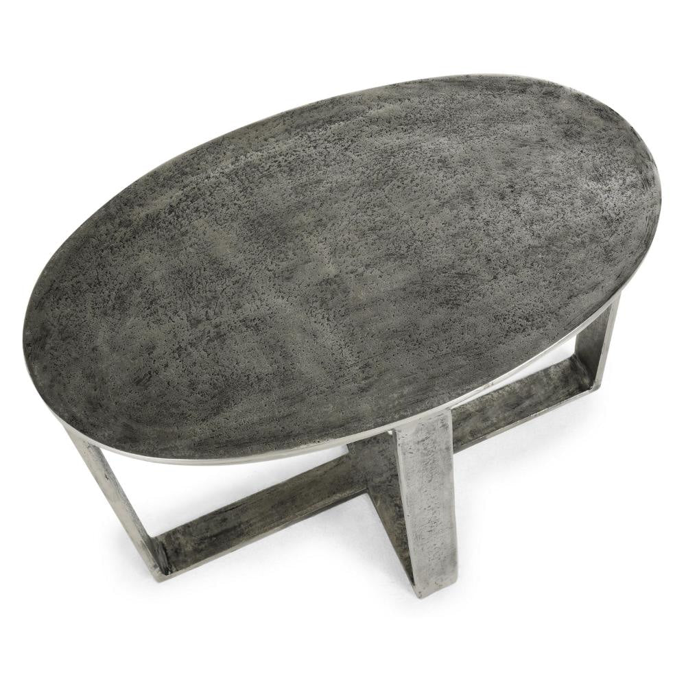 Breo Oval Side End Table Hand Brushed Nickel Cast Aluminum 27 Inch BM331612