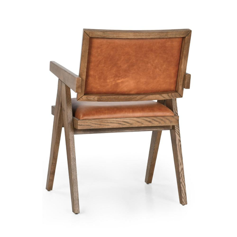 Zeph Accent Armchair with Tapered Legs Tan Leather Brown Burl Wood