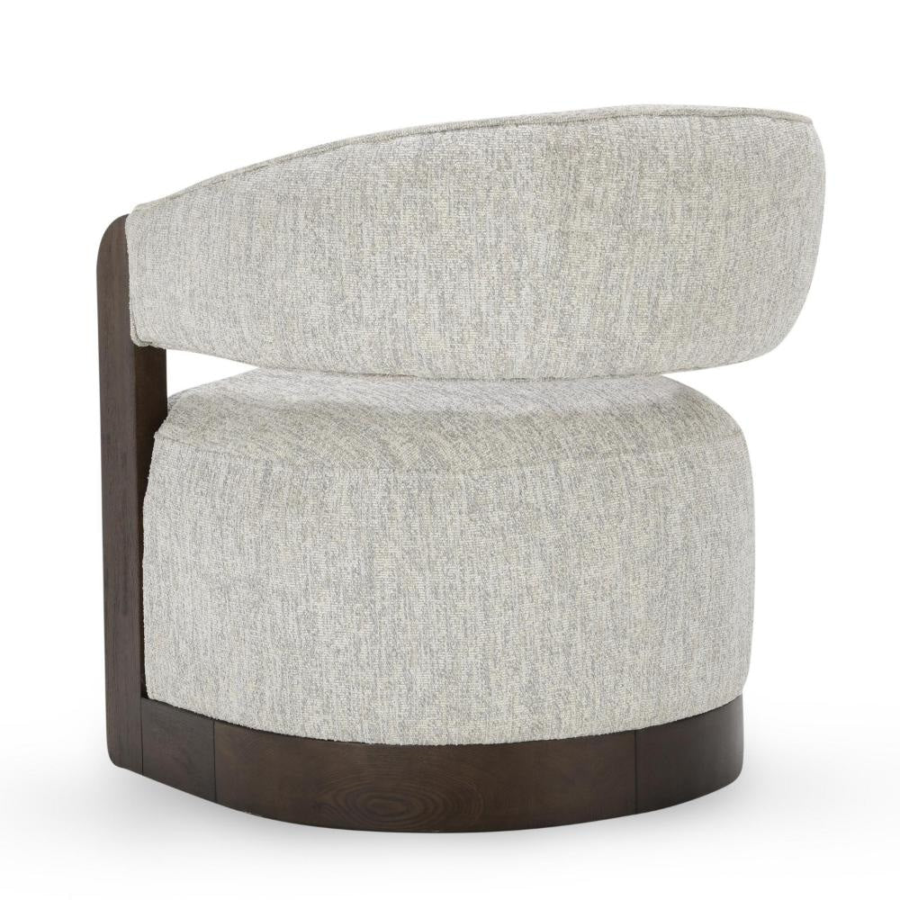 Zinn Swivel Accent Chair Brown Ash Wood Gray Channel Tufted Boucle BM331639