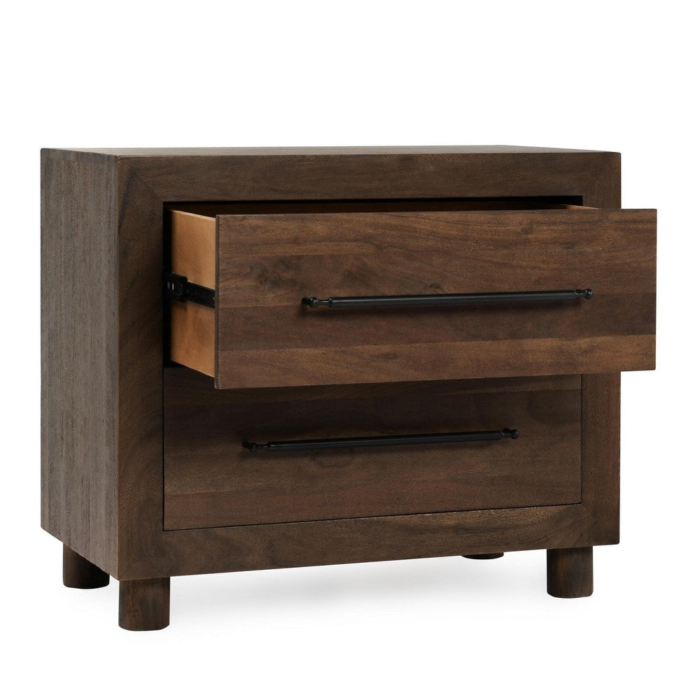 Jenna Nightstand 30 Inch Modern Cocoa Brown Acacia Wood 2 Drawers BM331647