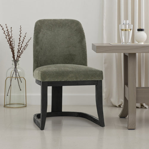 Joce Dining Chair, Herb Green Polyester, Cantilever Black Rubberwood