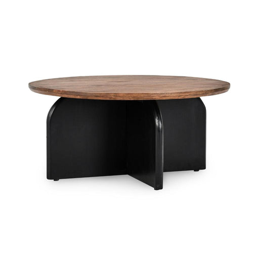 Fenn Round Coffee Table, Brown Mango Wood, Black Cross Base, 40 Inch