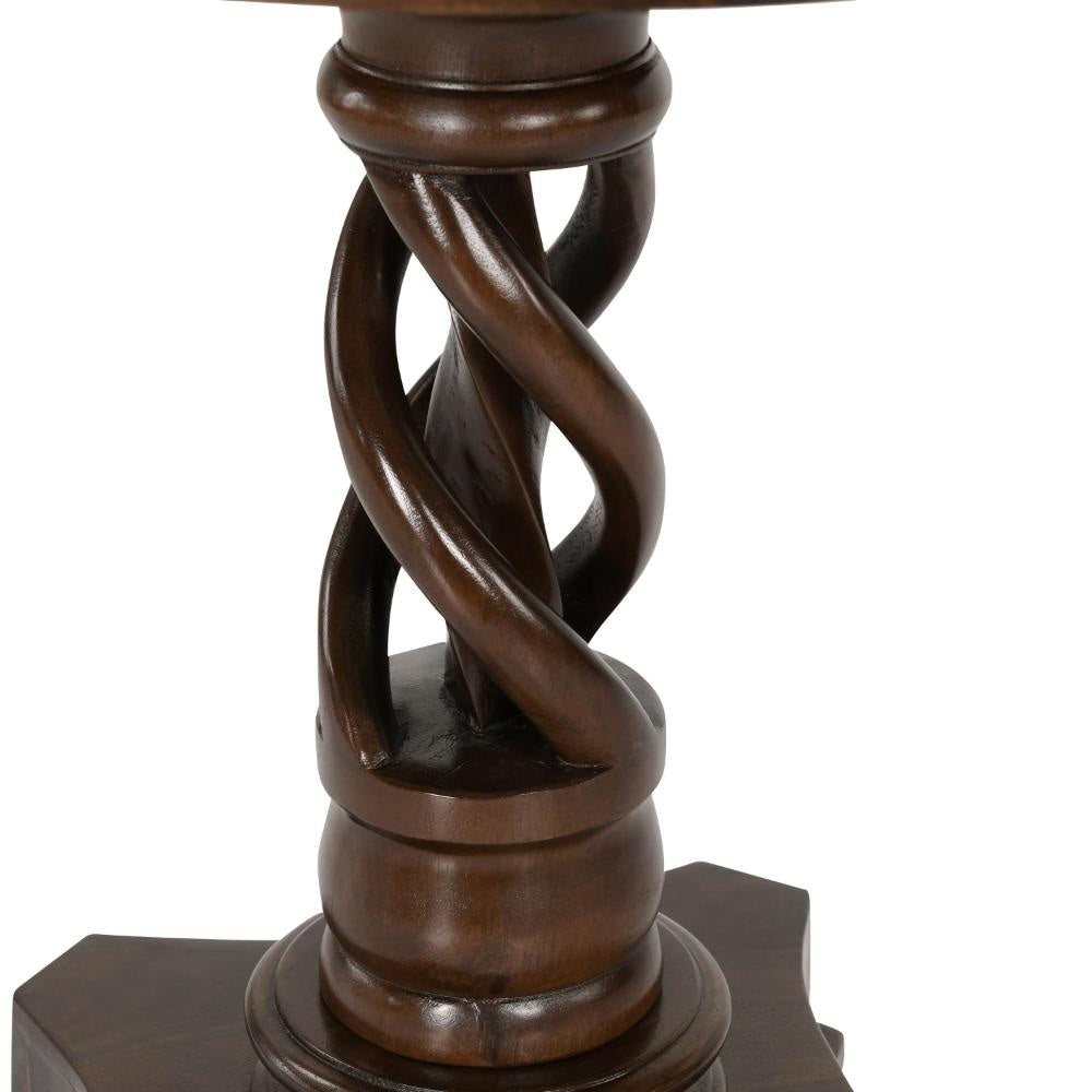 Tiara Accent Table Pedestal Base 30 Inch Round Dark Brown Mango Wood BM331661