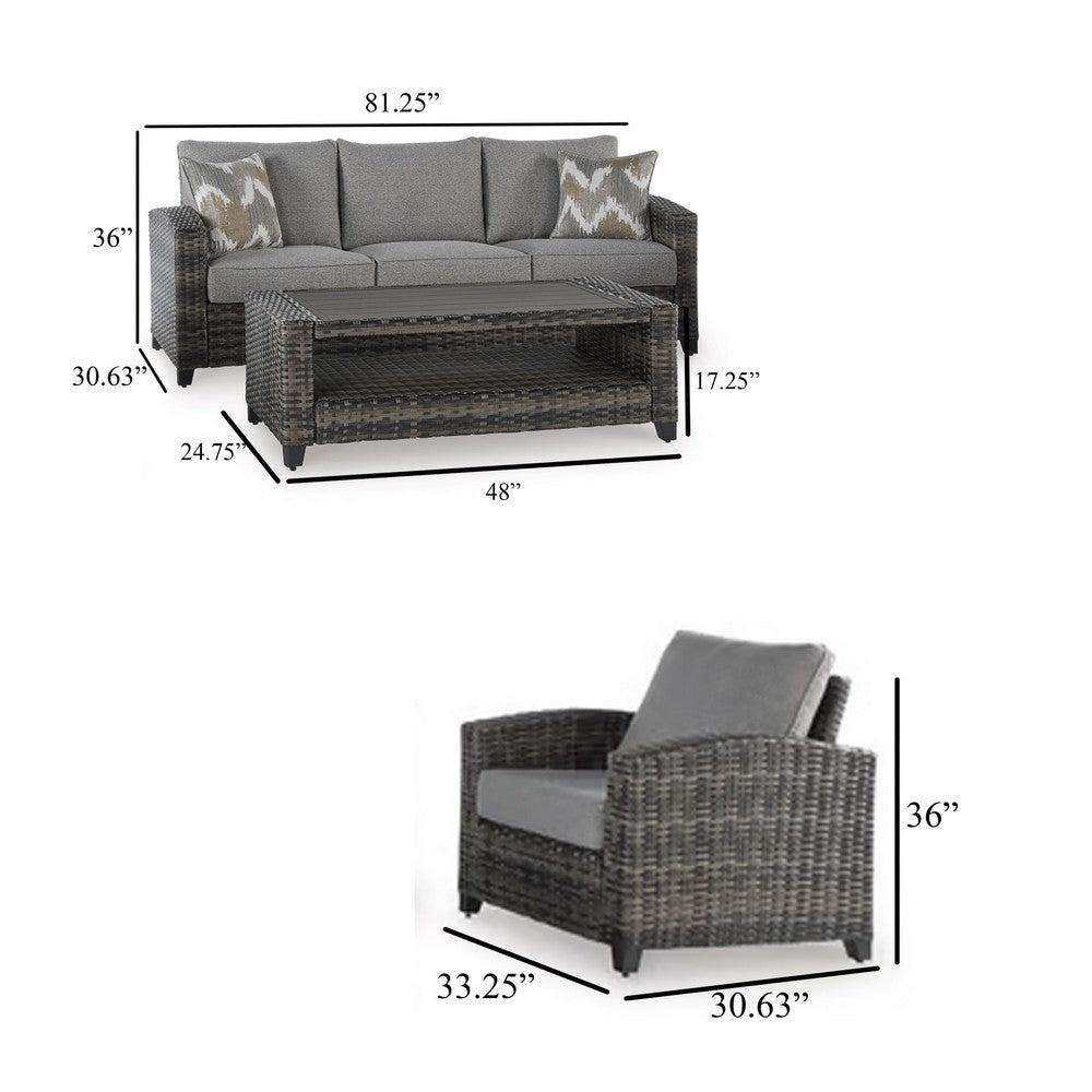 Ashley Oati 4pc Outdoor Sofa Coffee Table Chairs Gray Resin Wicker Nuvella BM331690