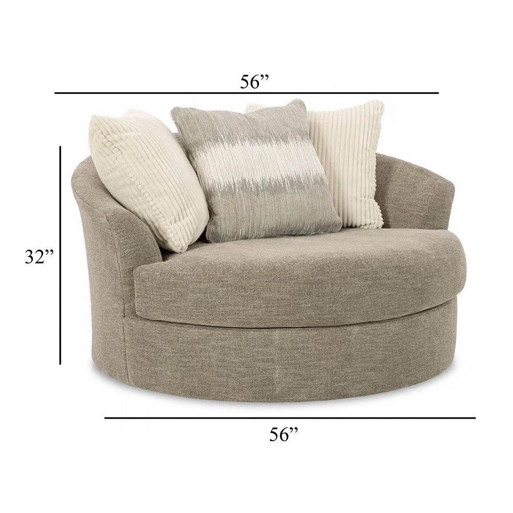 Ashley Croi Oversize Swivel Accent Chair 56 Inch Taupe Gray 3 Pillows BM331706