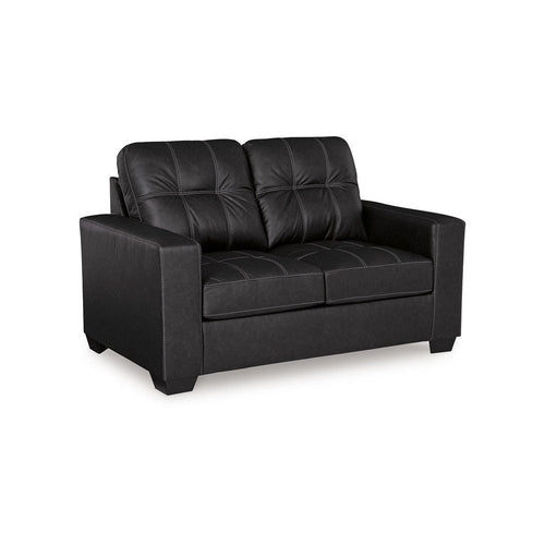 Ashley Barl Loveseat, Modern, 62 Inch Soft Tufted Rich Black Faux Leather