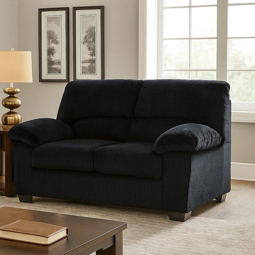 Ashley Simy Loveseat, 63 Inch Black Polyester Corduroy, Pillow Top Arms